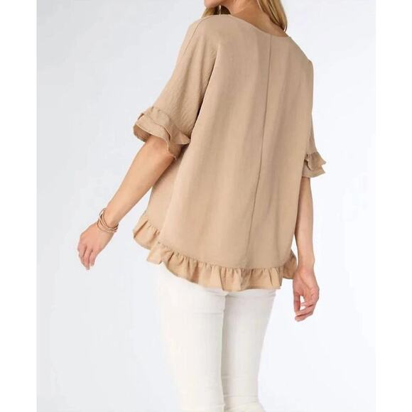 Coco + Carmen Carley Flowy Ruffle Top Brown Ruffle Blouse Women's Sz Xs NWT - Picture 3 of 8